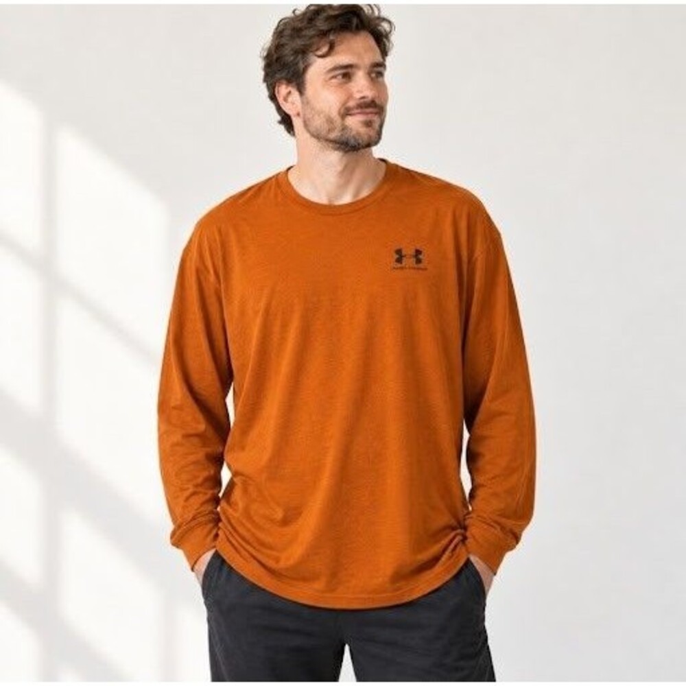 EUC Under Armour Long Sleeve T-Shirt Mens 3XL Orange Loose Fit Logo Tee